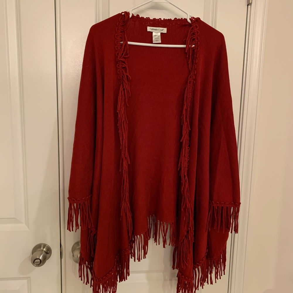 EUC Coldwater Creek Cranberry Ruana With Fringe